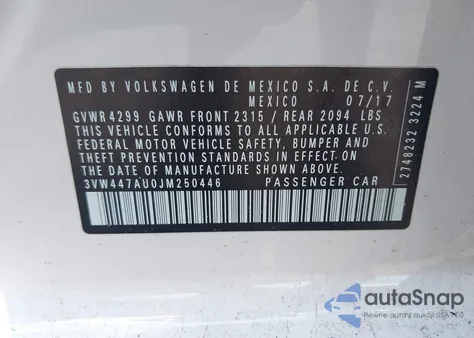 2018 Volkswagen Golf Gti 2.0T Autobahn/2.0T S/2.0T Se from USA, damaged, VIN 3VW447AU0JM250446